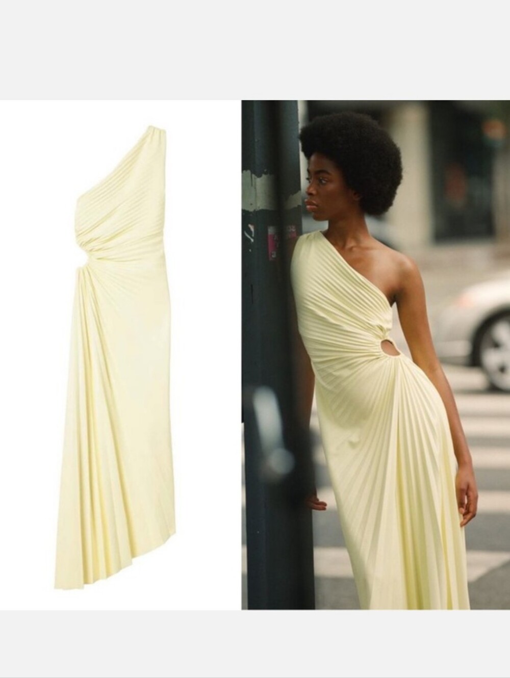 A.L.C. One-Shoulder Pale Yellow Cutout Draped Gown